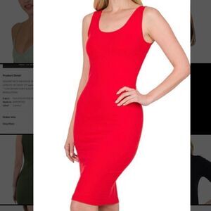 39. Premium Ruby Red Cotton Sleeveless MIDI Bodycon Dress NWT Boutique Valentine